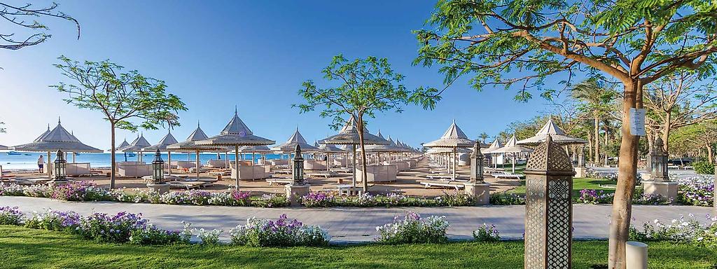 Strand von Hurghada mit Palmen in Ägypten