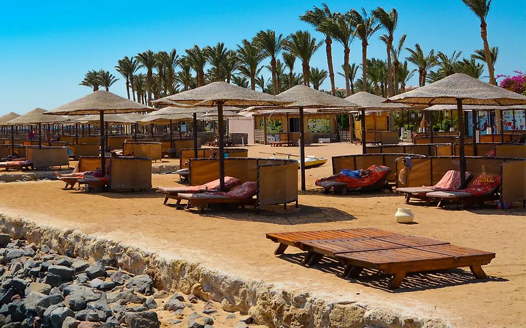 Strandschirme und Liegen in Makadi Bay