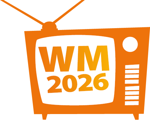 Oranger TV mit Text WM 2026