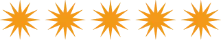 5 stilisierte gelbe Sonnen
