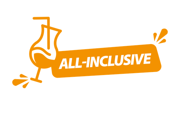 Stilisiertes All Inclusive Icon mit Sektglas und Schriftzug